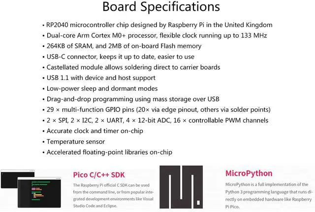 Alt view image 5 of 5 - 3PCS RP2040-Zero Mini Board, Pico-Like MCU Board Based on Raspberry Pi MCU RP2040, Dual-Core Arm Cortex M0+ Processor, Onboard 2MB Flash Memory, Type-C USB Connector, Support C/C++MicroPython