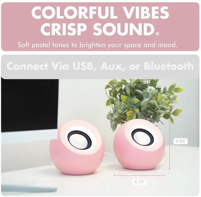 Alt view image 3 of 5 - X9 Performance Pink Computer Speakers for Desktop PC with RGB Lighting, Bluetooth, USB, and AUX - Triple Mode Connection, Dual 2.25" Drivers for Work and Play, Bluetooth Desktop Speakers for PC - Pink