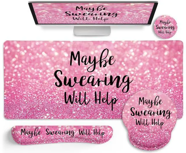 Main image of LIMKRIAN Pink Mouse Pad Set, Ergonomic Mouse Pad with Wrist Rest Keyboard Wrist Support, Large Desk Matt for Desktop, Gaming Mousepad Cup Coaster Set, Cute Pink Office Desk Accessories Decor Supplies