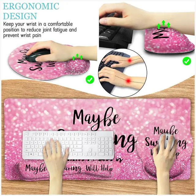 Alt view image 4 of 5 - LIMKRIAN Pink Mouse Pad Set, Ergonomic Mouse Pad with Wrist Rest Keyboard Wrist Support, Large Desk Matt for Desktop, Gaming Mousepad Cup Coaster Set, Cute Pink Office Desk Accessories Decor Supplies