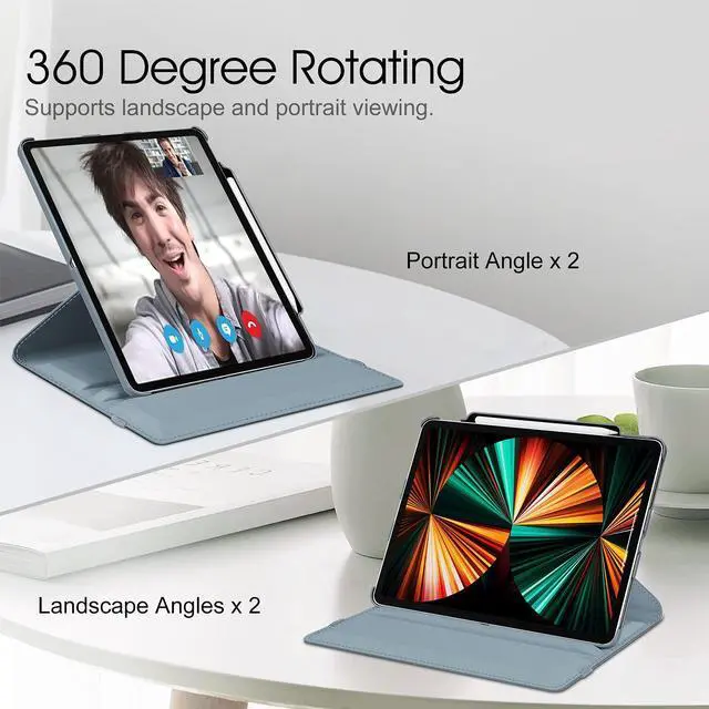 Alt view image 4 of 5 - Fintie Rotating Case for iPad Pro 12.9-inch 6th Generation 2022-360 Degree Swiveling Protective Cover with Pencil Holder, Auto Sleep/Wake, Also Fit iPad Pro 12.9" 5th/4th/3rd Gen, Cloudy Blue