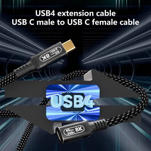 Alt view image 3 of 5 - Smoizheff 2M/6.6FT USB-C Extension Cable 40Gbps for Thunderbolt 4, Male to Female,240W PD & 8K Display, Compatible with Thunderbolt 3/USB4/USB3/SSD/eGPU, High-Speed Data Transfer