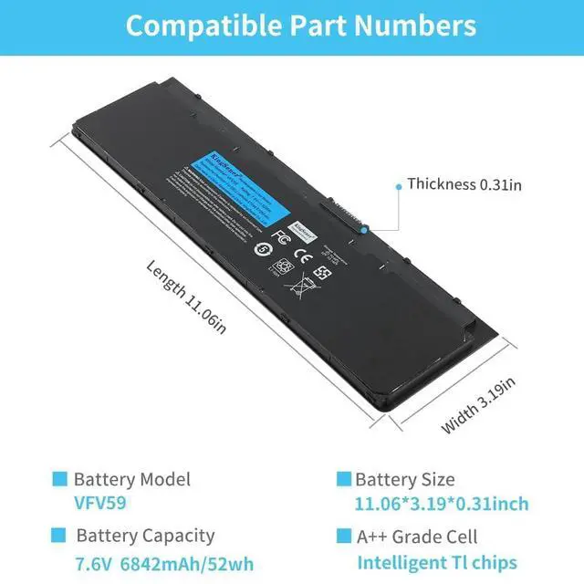 Alt view image 3 of 5 - KingSener VFV59 52WH Laptop Battery for Dell Latitude E7240 E7250 Ultrabook Notebook WD52H KWFFN GD076 9C26T GVD76 HJ8KP NCVF0 J31N7 451-BBFW 451-BBFX DL011311-PLP22G01 PT1 X01 7.6V
