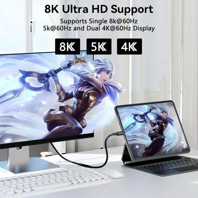 Alt view image 4 of 5 - Smoizheff 2M/6.6FT USB-C Extension Cable 40Gbps for Thunderbolt 4, Male to Female,240W PD & 8K Display, Compatible with Thunderbolt 3/USB4/USB3/SSD/eGPU, High-Speed Data Transfer