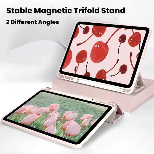 Alt view image 2 of 5 - KFQDC for iPad A16 11 Inch 2025 /for iPad 10th Generation 10.9 Inch 2022 Pink iPad Case with Pencil Holder-[Auto Wake/Sleep], Trifold Stand Soft TPU Protective Cover, Cute Cherry Bows