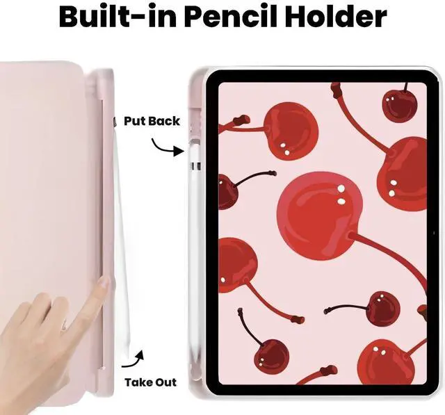 Alt view image 3 of 5 - KFQDC for iPad A16 11 Inch 2025 /for iPad 10th Generation 10.9 Inch 2022 Pink iPad Case with Pencil Holder-[Auto Wake/Sleep], Trifold Stand Soft TPU Protective Cover, Cute Cherry Bows