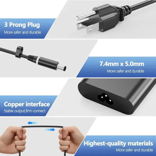 Alt view image 3 of 5 - HNHTKJ 65W Watt 7.4mm Laptop Charger Fit for Dell Latitude 5580 5490 7490 E6430 E5470 5400 5500 5480 5590 7480 5290 7290 E6420 E7470 E5440 E7440 E7450 LA65NM130 HA65NM130 19.5V 3.34A Power Adapter