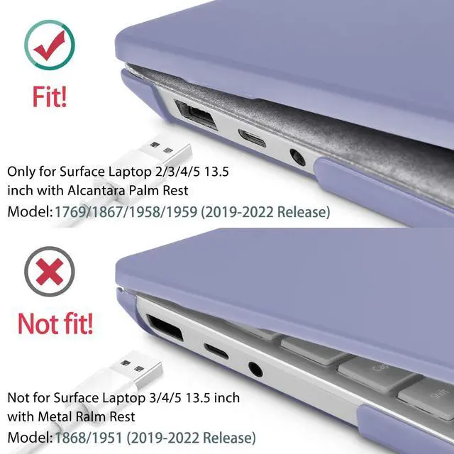 Alt view image 3 of 5 - May Chen Case for 13.5" Microsoft Surface Laptop 3/4/5 with Alcantara Palm Rest Model 1867 1958 1950 (2019 2021 2022), Plastic Hard Shell Case with Keyboard Cover + Screen Protector, Lavender Gray