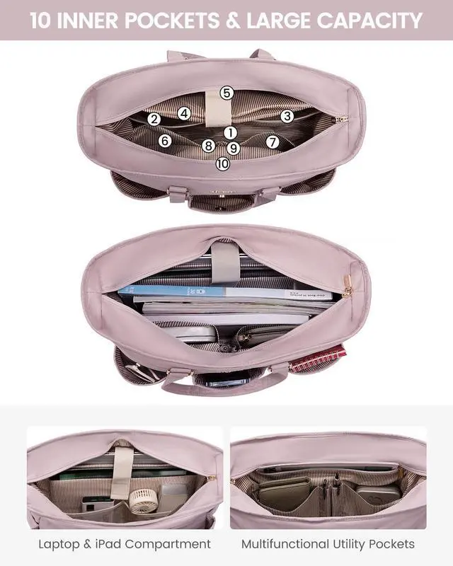 Alt view image 4 of 5 - LOVEVOOK 17 Inch Laptop Tote Bag for Women Work, Teacher Tote Nurse Bag, Professional Utility Computer Bag For Work/Travel/College/Daily, Large Purse Handbag With Multi Pockets & Top Zipper