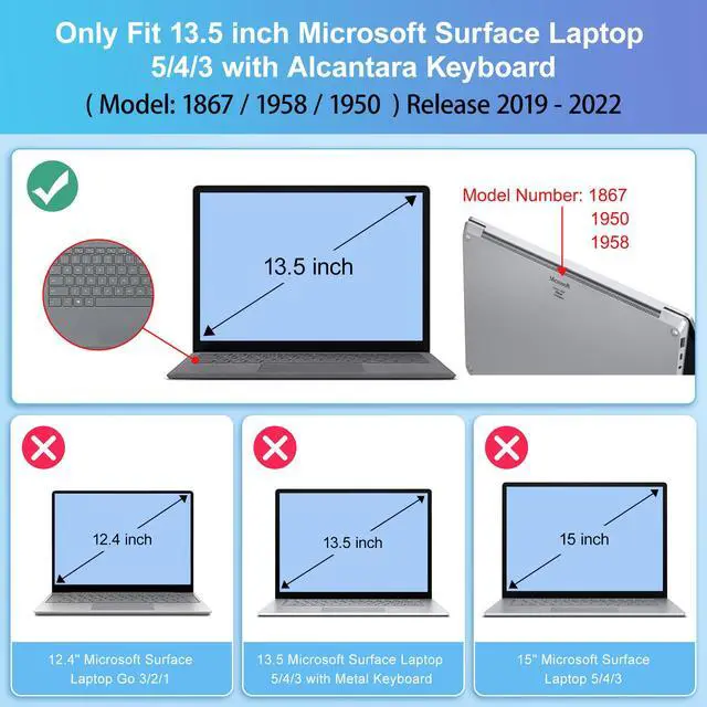 Alt view image 2 of 5 - May Chen Case for 13.5" Microsoft Surface Laptop 3/4/5 with Alcantara Palm Rest Model 1867 1958 1950 (2019 2021 2022), Plastic Hard Shell Case with Keyboard Cover + Screen Protector, Lavender Gray