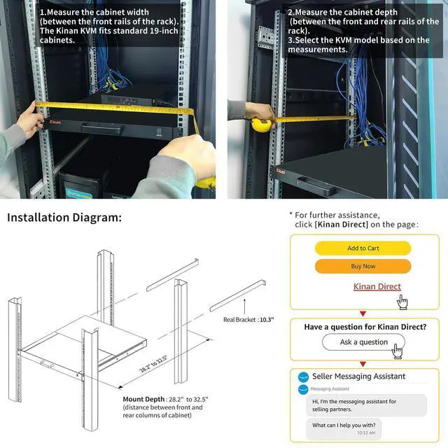 Alt view image 4 of 5 - 1U Rack Mount KVM Console Built-in 8 Port HDMI KVM Switch, 19" Rackmount Monitor, Keyboard and Touchpad, OSD/Hotkey/Button Switching,1280X1024@60Hz, 5:4 Aspect Ratio, Incl. KVM Cable and Ground Wire