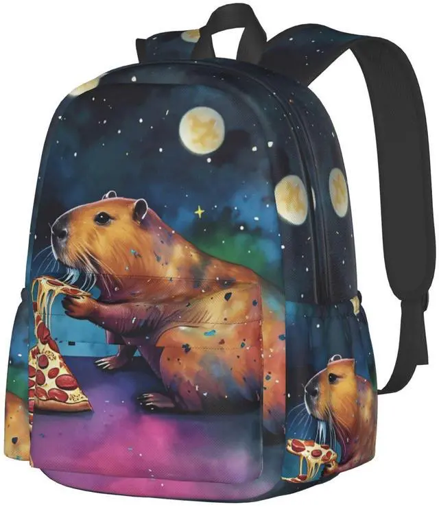 Main image of UEQIKI Watercolor Capybara Lightweight Travel Backpack With Zipped Front Pocket Printed Laptop Bag Fashion Casual Daypack For Work, Hiking, Camping Unisex