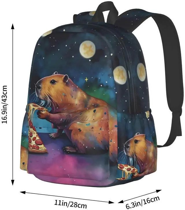 Alt view image 2 of 5 - UEQIKI Watercolor Capybara Lightweight Travel Backpack With Zipped Front Pocket Printed Laptop Bag Fashion Casual Daypack For Work, Hiking, Camping Unisex
