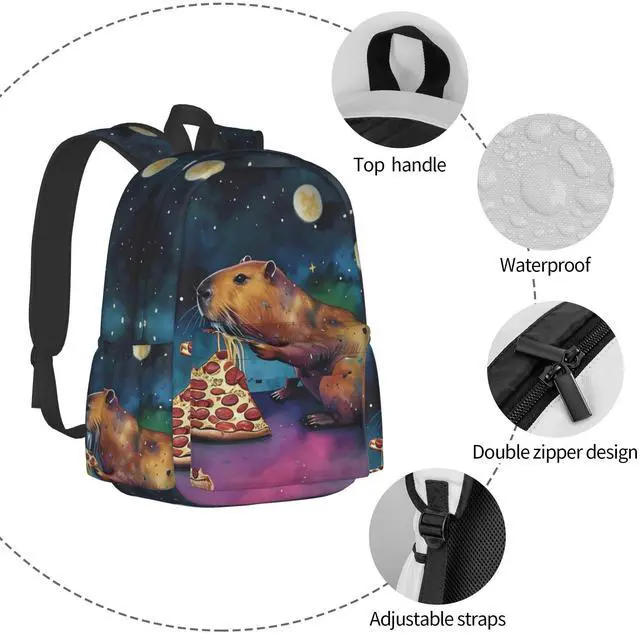 Alt view image 3 of 5 - UEQIKI Watercolor Capybara Lightweight Travel Backpack With Zipped Front Pocket Printed Laptop Bag Fashion Casual Daypack For Work, Hiking, Camping Unisex
