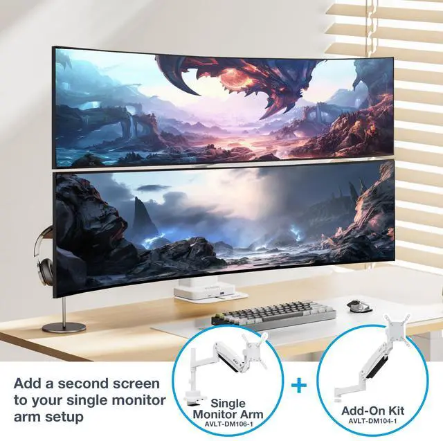 Alt view image 5 of 5 - AVLT Single 57 Inch Heavy Duty Monitor Arm Add-On Kit for Pole Top Mount-White, Fits 1.38" Pole, for Super Ultrawide Screen, Supports 59.5lbs (27kg), VESA Compatible, Workspace Upgrade Extension Arm