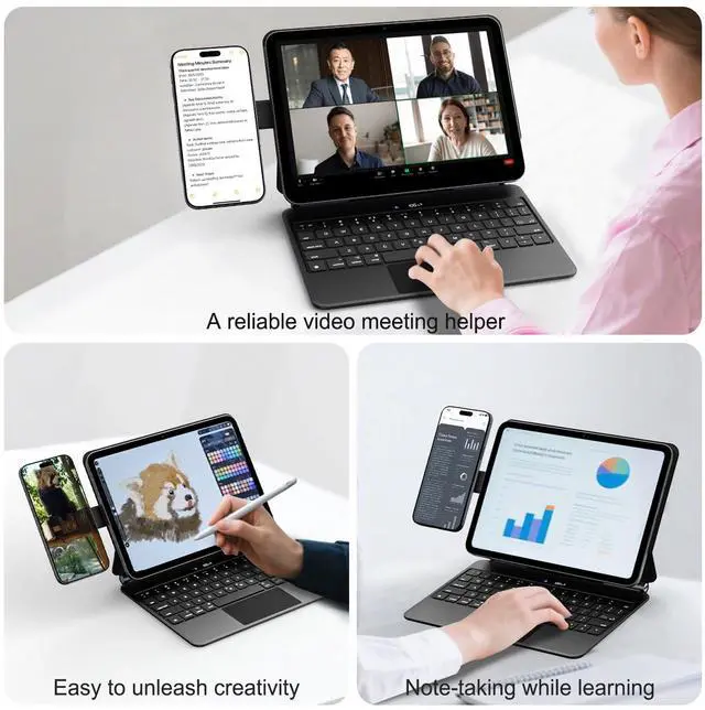 Alt view image 3 of 5 - Jibrealg Keyboard Case for iPad 11th (A16, 2025) & iPad 10th Gen, Ultra-Slim Magic Keyboard with Magnetic Phone Stand, Dual Bluetooth Channel, Floating Cantilever Stand with Multi-Touch Trackpad