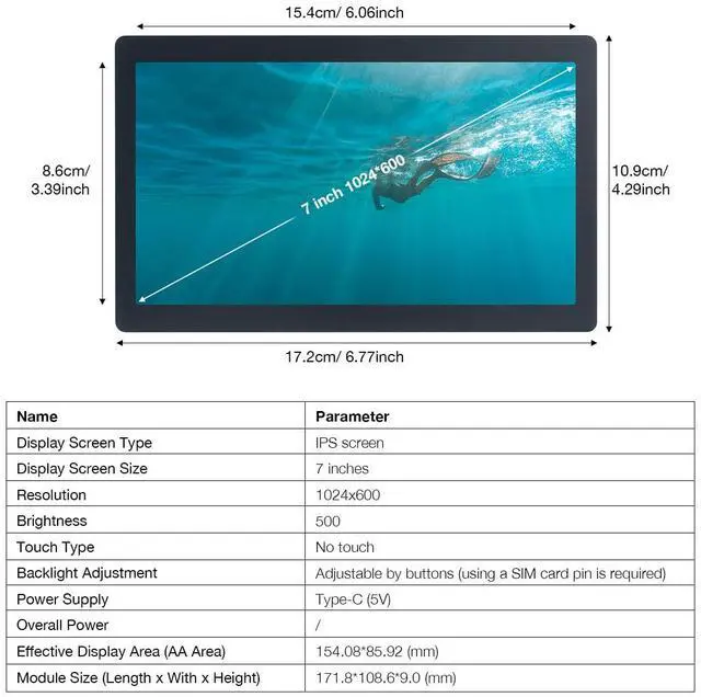 Alt view image 5 of 5 - Hosyond 7 Inches USB C Mini Monitor IPS 1024x600 Portable Monitor Type C Secondary Screen Display for PC Laptop Windows7/8/10/11
