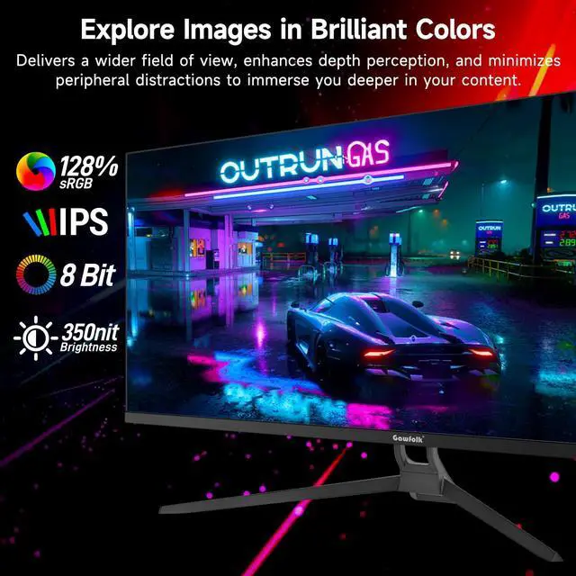 Alt view image 2 of 5 - Gawfolk Gaming Monitor 34 inch IPS 120Hz, Ultrawide PC Screen 2560×1080P Ultra-Thin Zero Frame Computer Display for Home Office Business, DP, HDMI, Wall-Mounted, Black
