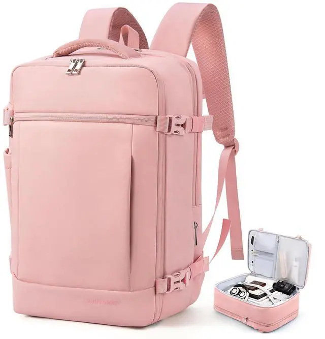 Main image of SHOWKOO Travel Backpack For Man Women, Airline Approved Carry On Laptop Backpack For Business, 40L Expandable Large Capacity Backpack, Pink