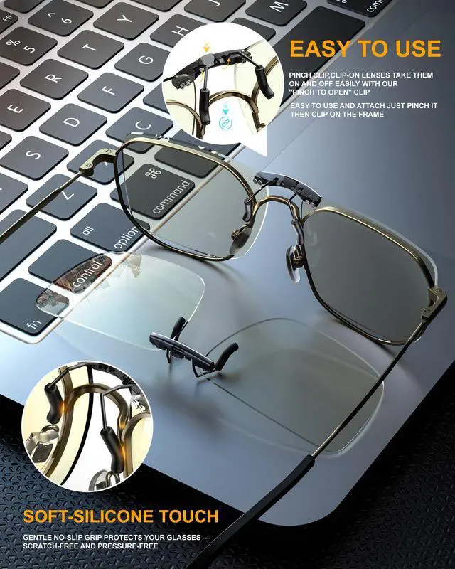 Alt view image 3 of 5 - ANYLUV Clip On Blue Light Blocking Glasses Lightweight Rectangle Blue Light Glasses Men for Computer Gaming, Anti Eye Strain