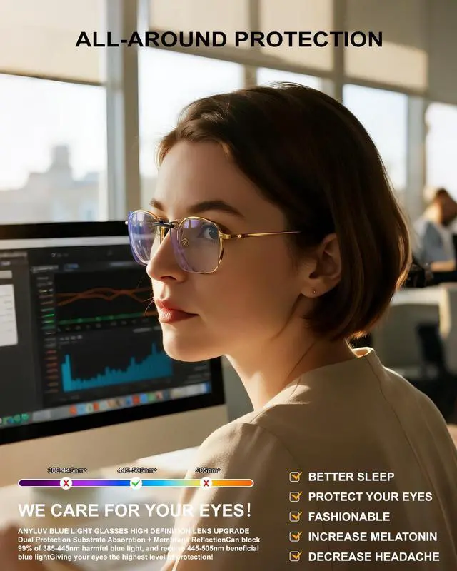 Alt view image 2 of 5 - ANYLUV Clip On Blue Light Blocking Glasses Lightweight Rectangle Blue Light Glasses Men for Computer Gaming, Anti Eye Strain