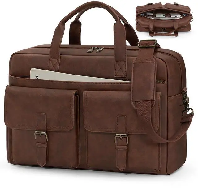 Main image of RAINSMORE Messenger Bag for Men 16 Inch Leather Laptop Bags Work Computer Briefcase Vintage Mens Satchel Shoulder Bag for Work, Office, Business, Travel, Brown