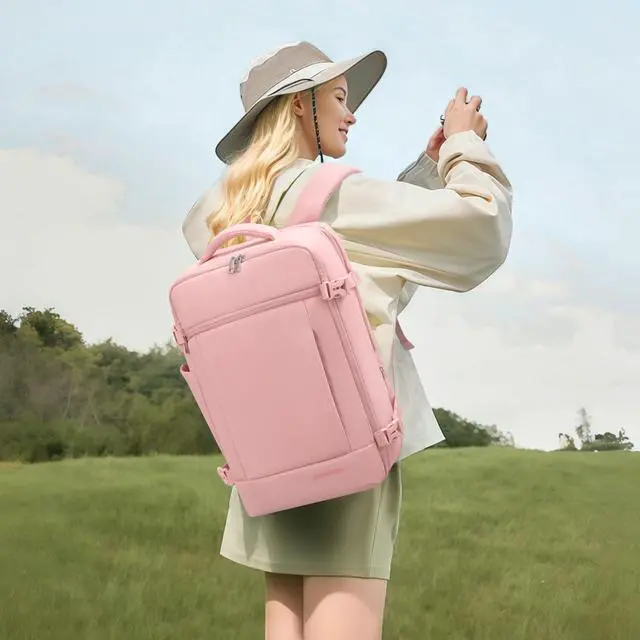 Alt view image 2 of 5 - SHOWKOO Travel Backpack For Man Women, Airline Approved Carry On Laptop Backpack For Business, 40L Expandable Large Capacity Backpack, Pink