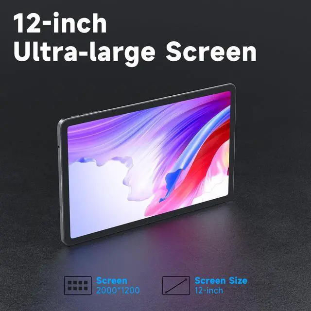 Alt view image 3 of 5 - Tablet Kit with Protective Case+Fast Charger+Keyboard+Mouse, Android 15.0 1200*2000 12Inch TouchScreen, Octa-core T615 CPU, RAM 20GB(6+14Expand) + 128GB ROM, 8000mAh Battery, Dark Gray(T30 Max)