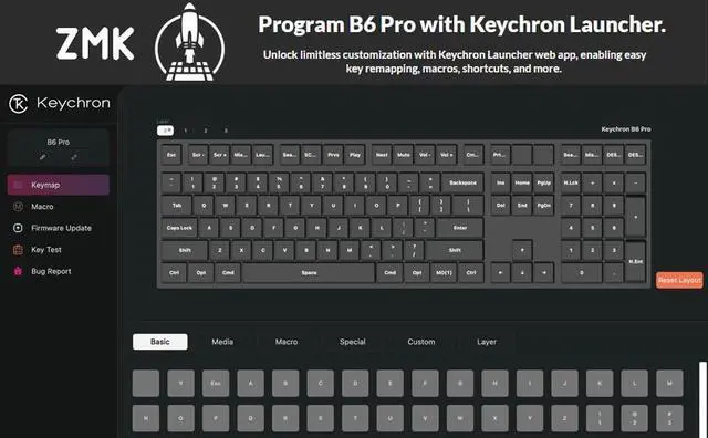Alt view image 3 of 5 - Keychron B6 Pro Full-Size Ultra-Slim Wireless ZMK Custom Keyboard, Triple-Mode 2.4 G/Bluetooth 5.2/Wired Programmable, Lightweight Quiet Key with Numeric Keypad for Mac/Windows, Retro Red