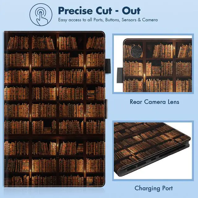 Alt view image 4 of 4 - Dteck for Amazon Fire 7" (9th/7th/5th Generation 2019/2017/2015 Release) Smart Folio Tablet Case with Auto Sleep Wake/Stand Function, Hand Grip Strap, PU Leather Protective Cute Fold Cover, Bookshelf