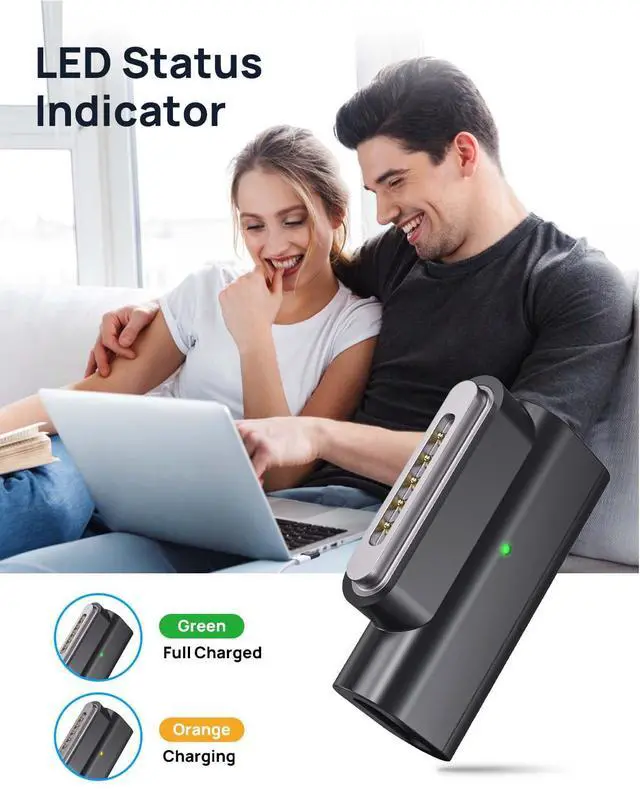 Alt view image 4 of 5 - Lanhiem 140W PD Quick Charge USB C to Magnetic 3 Adapter, Compatible with Magsafe 3 with LED Indicator Light for MacBook Pro 2024/2023/2021 (M1/M2/M3/M4), MacBook Air 2022/2024(M3/M2), Gray