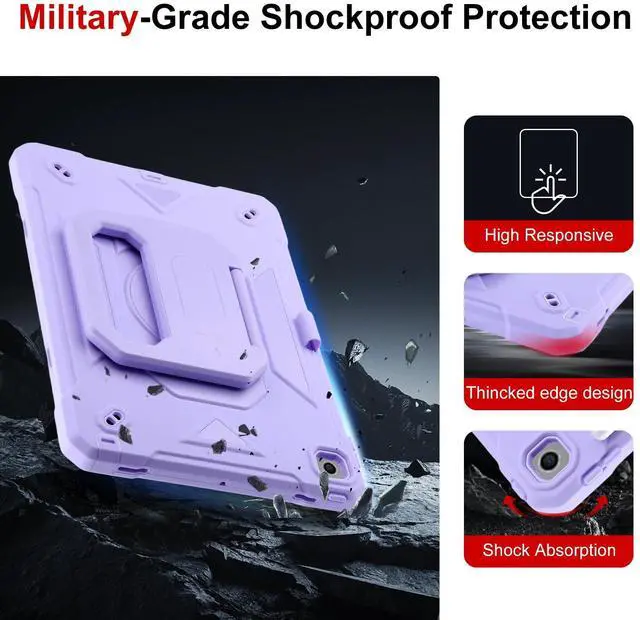 Alt view image 3 of 5 - Case for iPad 9th Generation (2021) /iPad 8th Gen (2020)/iPad 7th Gen (2019), Military Grade Shockproof iPad Case Built-in 360°Rotating Stand/Pen Slot/Shoulder Strap, for iPad 10.2 (Light Purple)