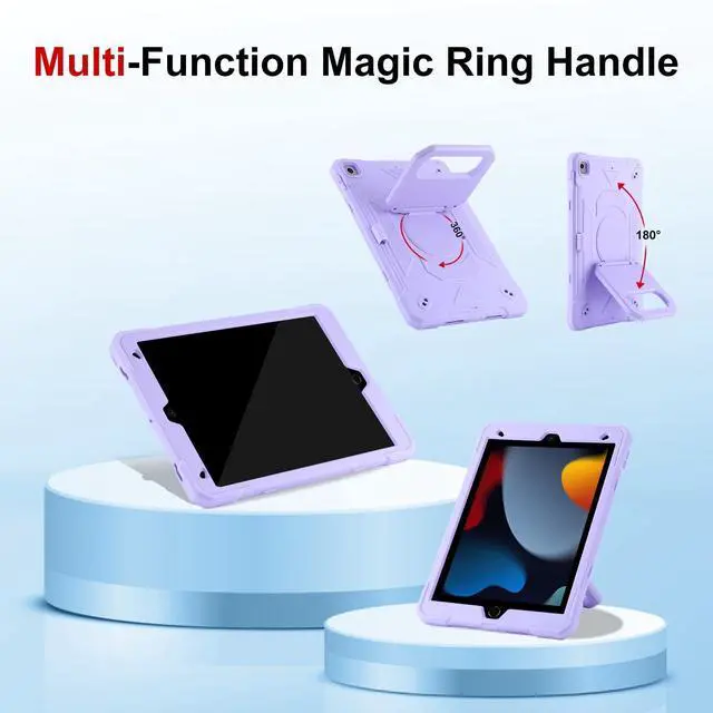 Alt view image 5 of 5 - Case for iPad 9th Generation (2021) /iPad 8th Gen (2020)/iPad 7th Gen (2019), Military Grade Shockproof iPad Case Built-in 360°Rotating Stand/Pen Slot/Shoulder Strap, for iPad 10.2 (Light Purple)