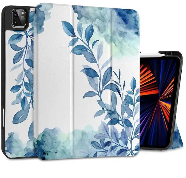 Main image of DONGKE Case for 2022/2021/2020/2018 iPad Pro 11 inch Gen 4/3/2/1 - Slim Protective Case - Built in Pencil Holder Support Charging - Trifold Stand & Sleep/Wake Cover - Watercolor Blue Floral