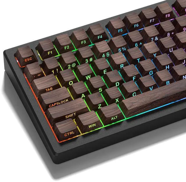 Main image of Womier PBT Keycaps, Custom Keyboard Caps 60 65 75 100 Percent, Shine Through Cherry Profile Keyboard Keys, Doubleshot Side Print Dye Sub Keycap Set (Walnut)