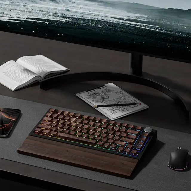 Alt view image 2 of 5 - Womier PBT Keycaps, Custom Keyboard Caps 60 65 75 100 Percent, Shine Through Cherry Profile Keyboard Keys, Doubleshot Side Print Dye Sub Keycap Set (Walnut)