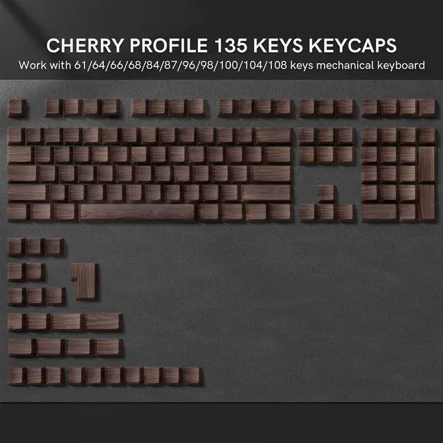 Alt view image 3 of 5 - Womier PBT Keycaps, Custom Keyboard Caps 60 65 75 100 Percent, Shine Through Cherry Profile Keyboard Keys, Doubleshot Side Print Dye Sub Keycap Set (Walnut)
