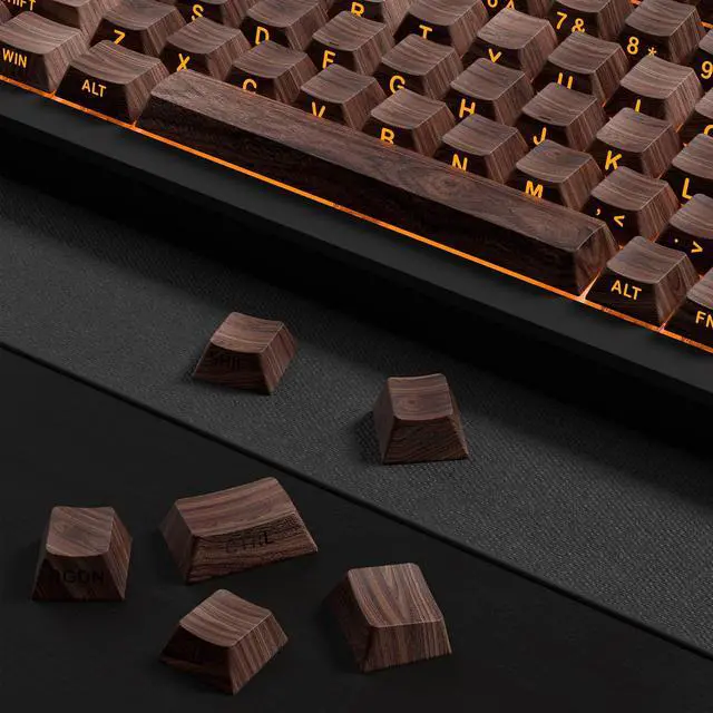 Alt view image 4 of 5 - Womier PBT Keycaps, Custom Keyboard Caps 60 65 75 100 Percent, Shine Through Cherry Profile Keyboard Keys, Doubleshot Side Print Dye Sub Keycap Set (Walnut)