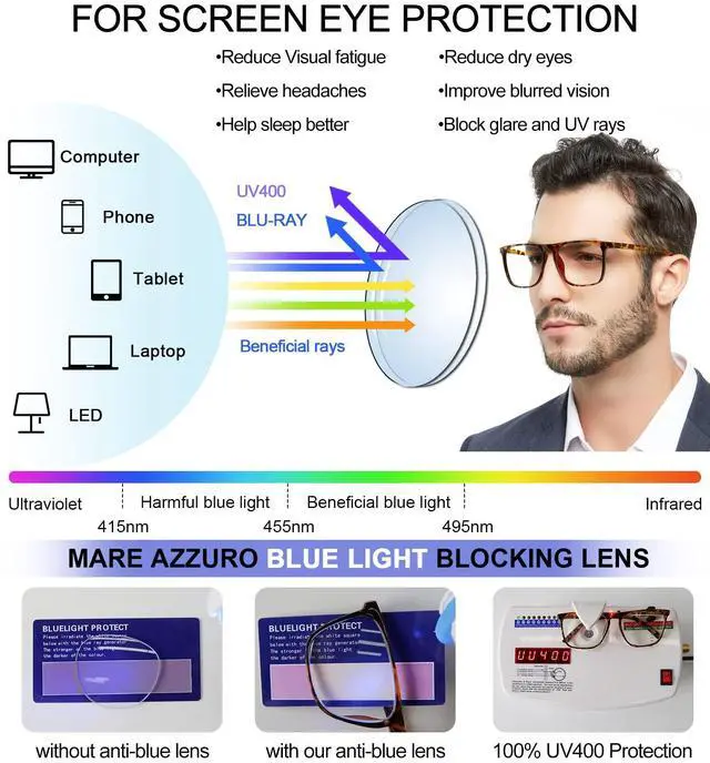 Alt view image 3 of 5 - MARE AZZURO Large Blue Light Blocking Reading Glasses Men Computer Readers 0 1.0 1.25 1.5 1.75 2.0 2.25 2.5 2.75 3.0 3.5 4.0 5.0 6.0 (Brown, 1.50)