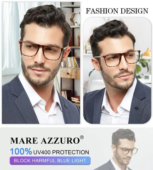 Alt view image 2 of 5 - MARE AZZURO Large Blue Light Blocking Reading Glasses Men Computer Readers 0 1.0 1.25 1.5 1.75 2.0 2.25 2.5 2.75 3.0 3.5 4.0 5.0 6.0 (Brown, 1.50)