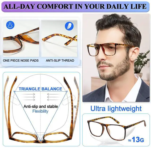 Alt view image 4 of 5 - MARE AZZURO Large Blue Light Blocking Reading Glasses Men Computer Readers 0 1.0 1.25 1.5 1.75 2.0 2.25 2.5 2.75 3.0 3.5 4.0 5.0 6.0 (Brown, 1.50)