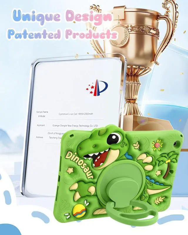 Alt view image 4 of 5 - Boaretiu for iPad 9th/8th/7th Generation 10.2 Inch Case (2021/2020/2019) - Cute Cartoon with Shoulder Strap & Rotating Stand for Boys Girls Teens Soft Silicone, Green Dinosaur