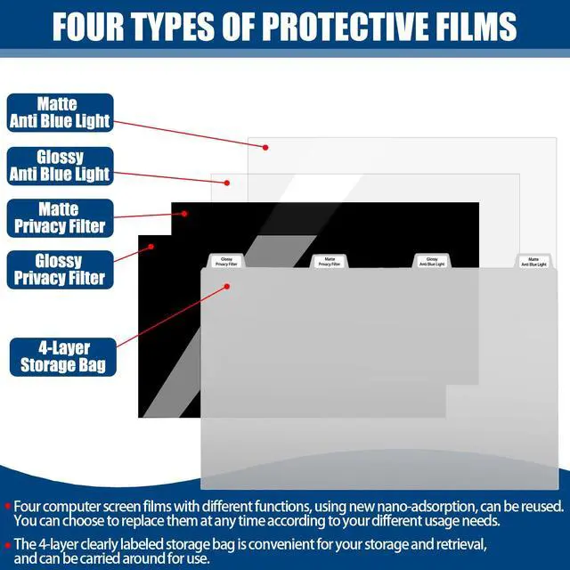 Alt view image 2 of 5 - Vxaop [4 Pack] 14 Inch Laptop Privacy Screen for 16:10 Aspect Ratio - 14 Inch Anti Blue Light Screen Protector Removable Anti-Scratch Privacy Shield Screen 14in