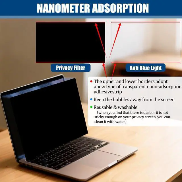 Alt view image 3 of 5 - Vxaop [4 Pack] 14 Inch Laptop Privacy Screen for 16:10 Aspect Ratio - 14 Inch Anti Blue Light Screen Protector Removable Anti-Scratch Privacy Shield Screen 14in