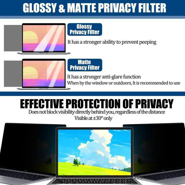 Alt view image 4 of 5 - Vxaop [4 Pack] 14 Inch Laptop Privacy Screen for 16:10 Aspect Ratio - 14 Inch Anti Blue Light Screen Protector Removable Anti-Scratch Privacy Shield Screen 14in