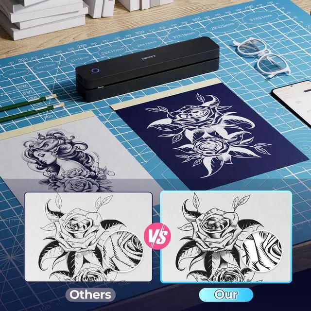 Alt view image 5 of 5 - HPRT Tattoo Stencil Printer, Wireless Thermal Tattoo Printer + 10 Sheets Transfer Paper, Compatible with Smarthone/PC, Tattoo Supplies for Tattoo Artists & Beginners, Black
