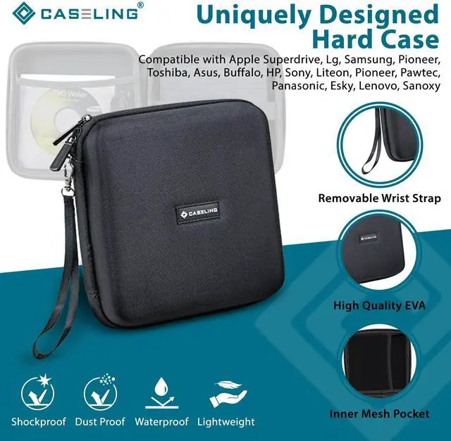 Alt view image 4 of 5 - Caseling Hard Case - 7.2"x7.2"x2.2" - for External USB, DVD, CD, Blu-ray Rewriter/Writer and Optical Drives - Portable Carrying Travel Storage Case - EVA ProtectionBlack