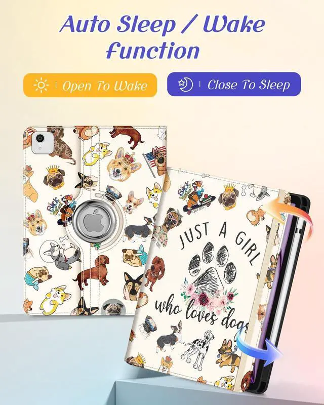 Alt view image 4 of 5 - Kidcube for iPad Air 13 Inch Case (M3/M2)/for iPad Pro 12.9 Cases 6th/5th (2022/2021) - Women Girls Kids Cute Rotating Stand Folio Cover with Pencil Holder & Card Slot Design Kawaii Cartoon Dog Cover
