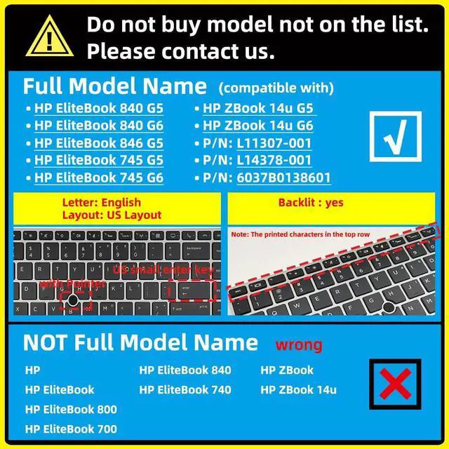 Alt view image 2 of 5 - Laptop Replacement Keybaord for HP EliteBook 840 G5 / G6 846 G5 745 G5 / G6, for Zbook 14U G5 / Zbook 14U G6, with Backlit, with Pointer, US Layout, P/N: L11307-001, L14378-001, 6037B0138601