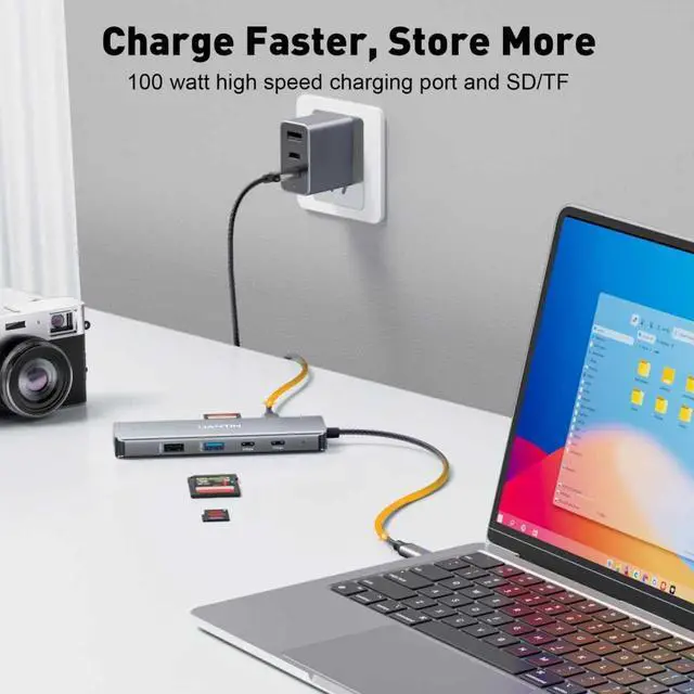 Alt view image 5 of 5 - UANTIN 9-in-1 USB C Hub, 4K60Hz HDMI Multiport Adapter with 2 USB-C 5Gbps, 100W PD Charging, 3 USB-A Ports, SD/TF Card Reader, USBC Dock Dongle for MacBook Pro/Air, iPad Pro, Dell, HP, Laptop